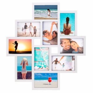 Rama foto de perete, colaj de 10 fotografii, 48x53cm, alb