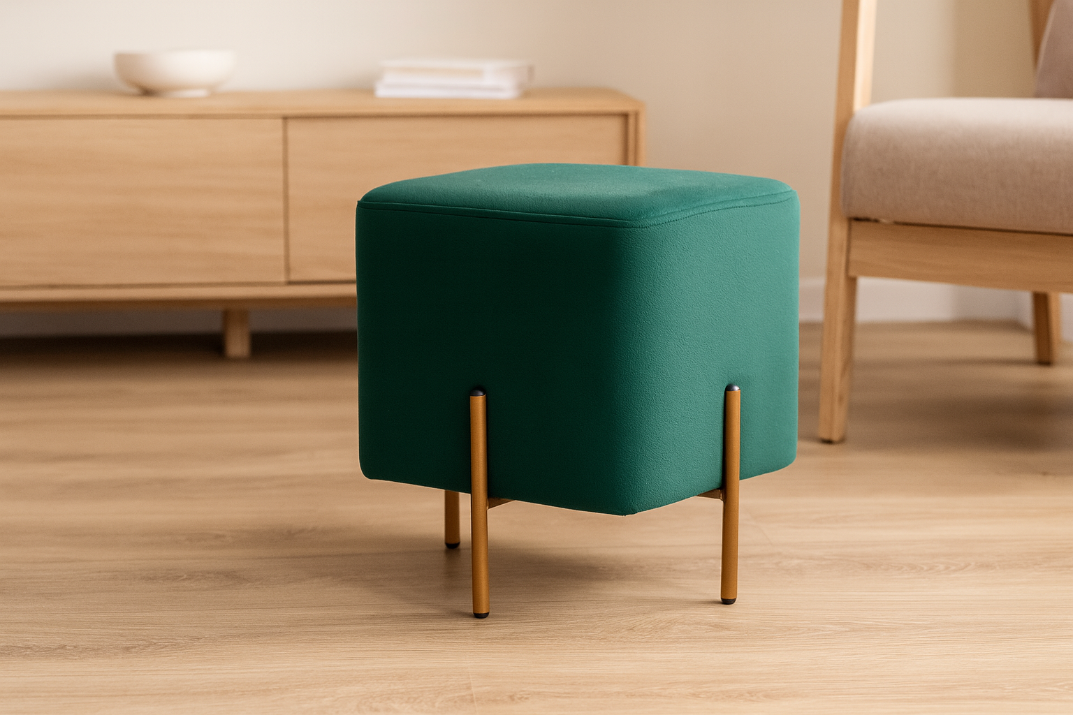 taburet patrat, tapitat cu stofa, picioare otel, sarcina 100kg, 35x35x40 cm, verde 3 Taburet patrat, tapitat cu stofa, picioare otel, sarcina 100kg, 35x35x40 cm, verde - imagine 3
