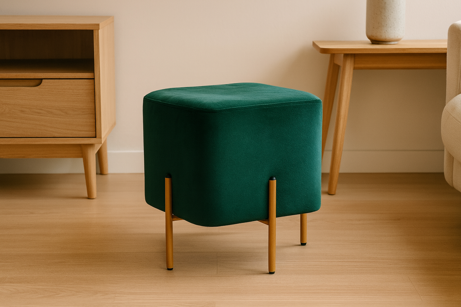 taburet patrat, tapitat cu stofa, picioare otel, sarcina 100kg, 35x35x40 cm, verde 4 Taburet patrat, tapitat cu stofa, picioare otel, sarcina 100kg, 35x35x40 cm, verde - imagine 4