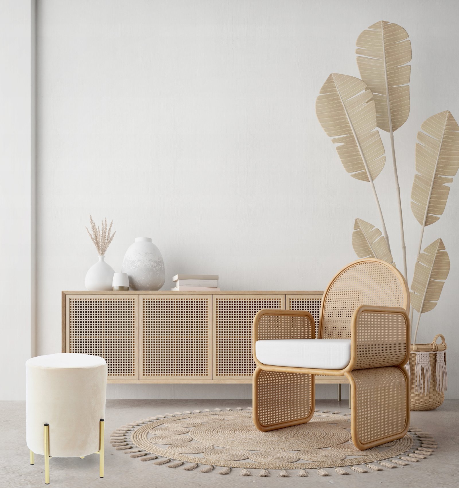 taburet rotund, tapitat cu stofa, picioare otel, sarcina 100kg, 28x42cm, crem 2 Taburet rotund, tapitat cu stofa, picioare otel, sarcina 100kg, 28x42cm, crem - imagine 2