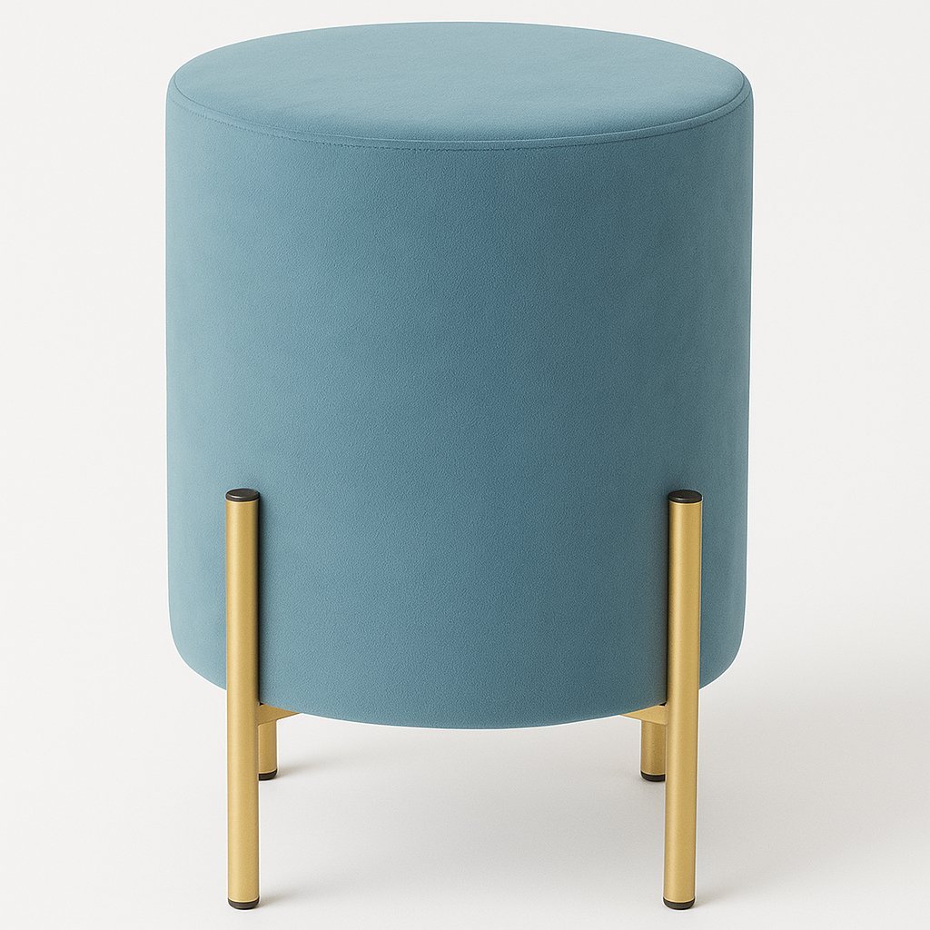Taburet rotund, tapitat cu stofa, picioare otel, sarcina 100kg, 28x42cm, albastru