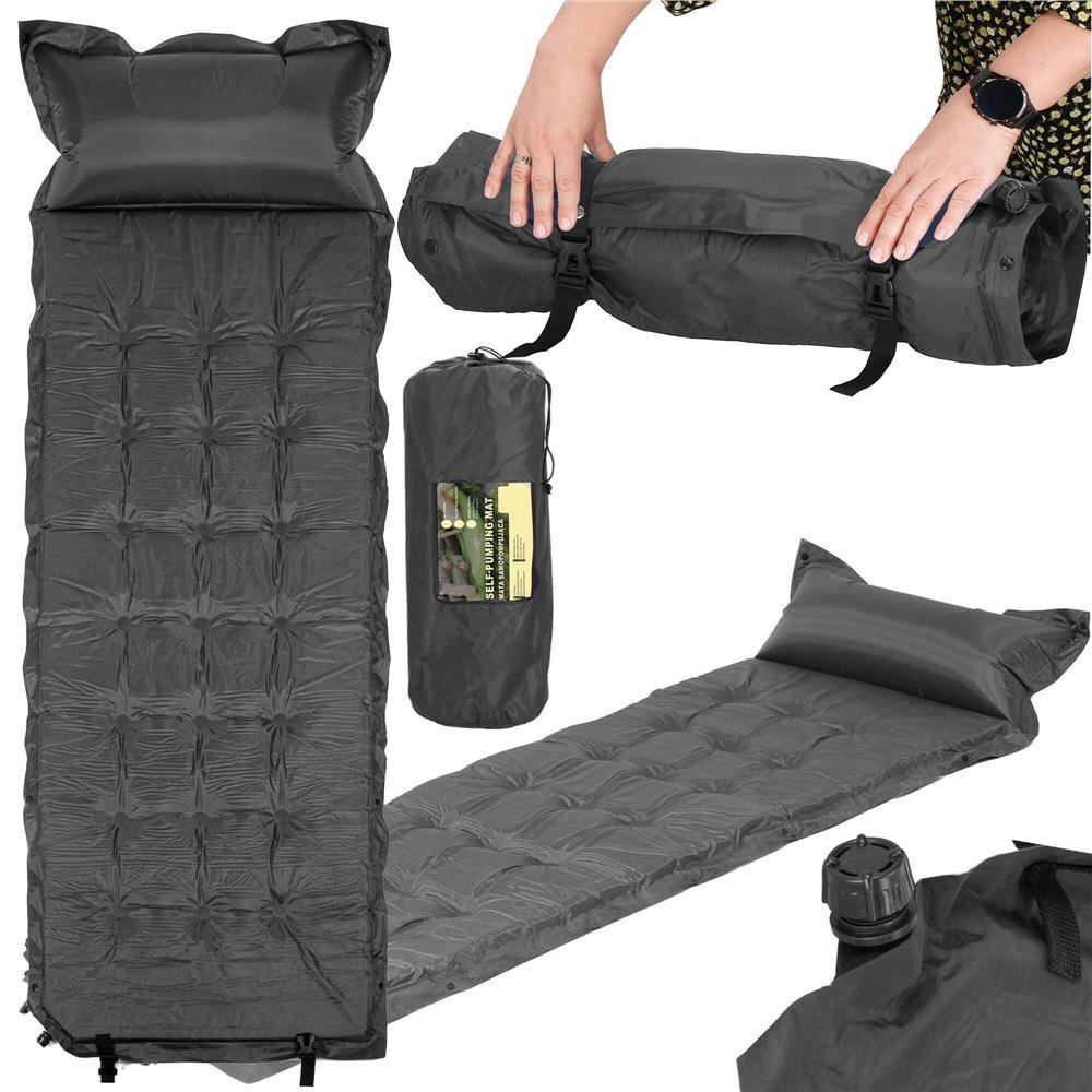 saltea plabila cu perna din spuma poliuretanica, cu autoumflare, 193x68x3.5cm, gri 2 Saltea plabila cu perna din spuma poliuretanica, cu autoumflare, 193x68x3.5cm, gri - imagine 2