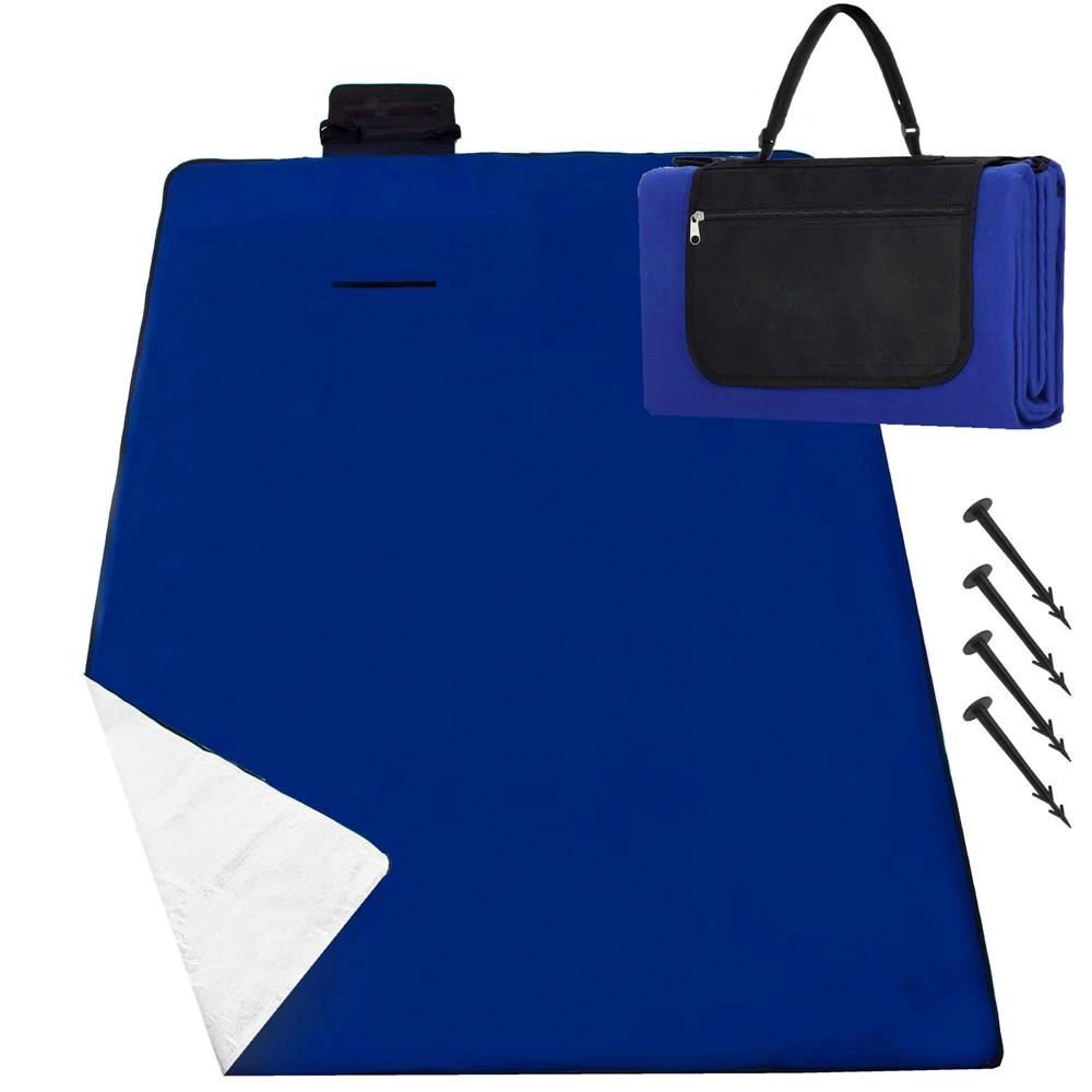 Patura pentru picnic sau plaja, cu folie izolatoare si maner, 200x200cm, albastru cobalt