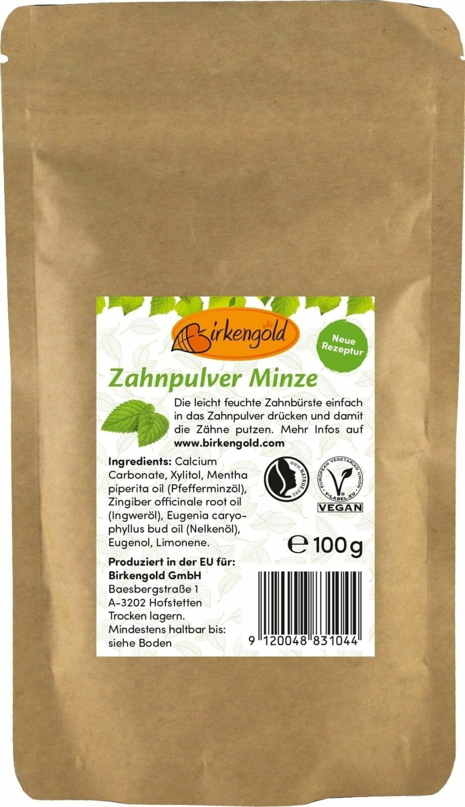 Pasta de dinti pudra cu menta fara flour refill, 100g, Birkengold