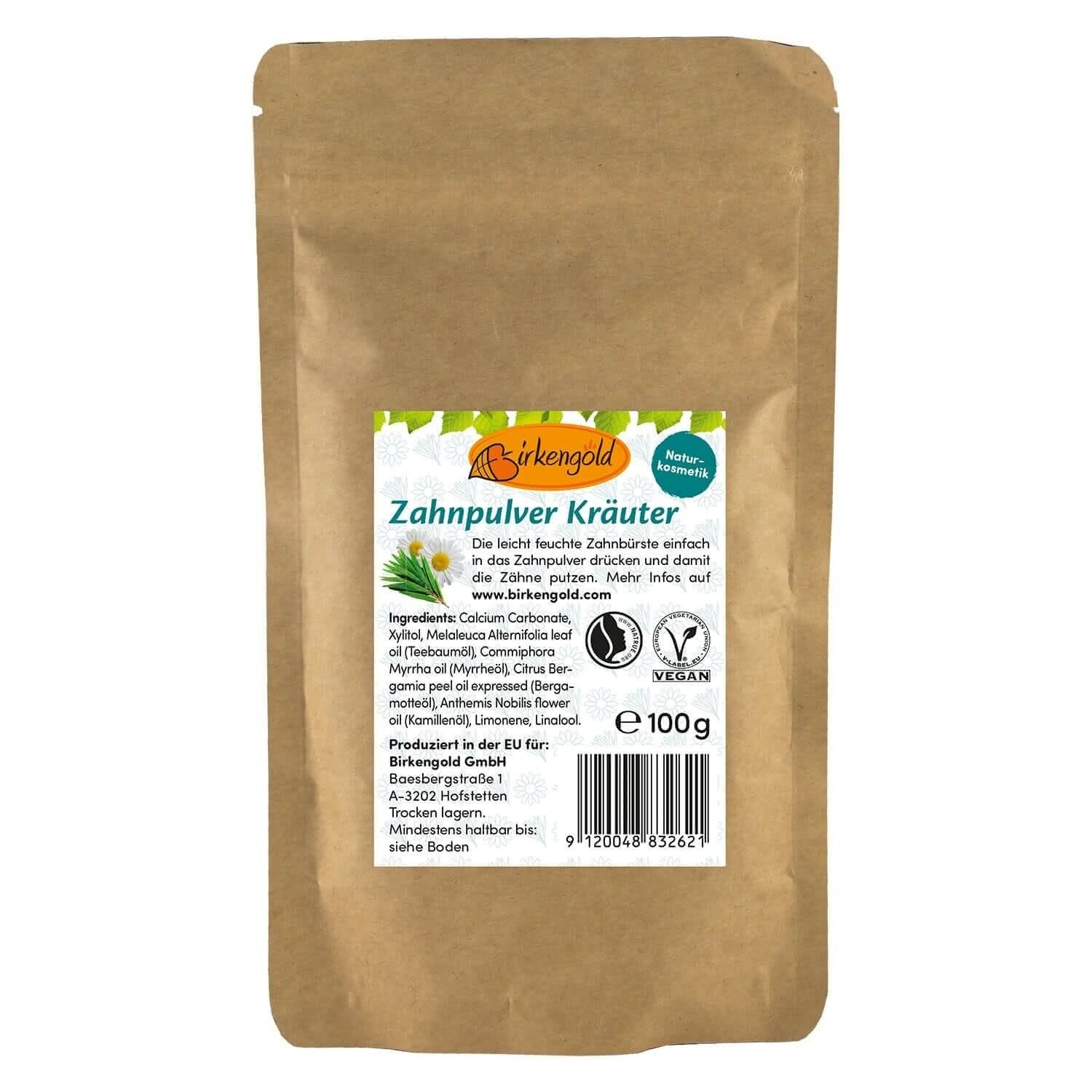 Pasta de dinti pudra cu musetel fara flour refill, 100g, Birkengold