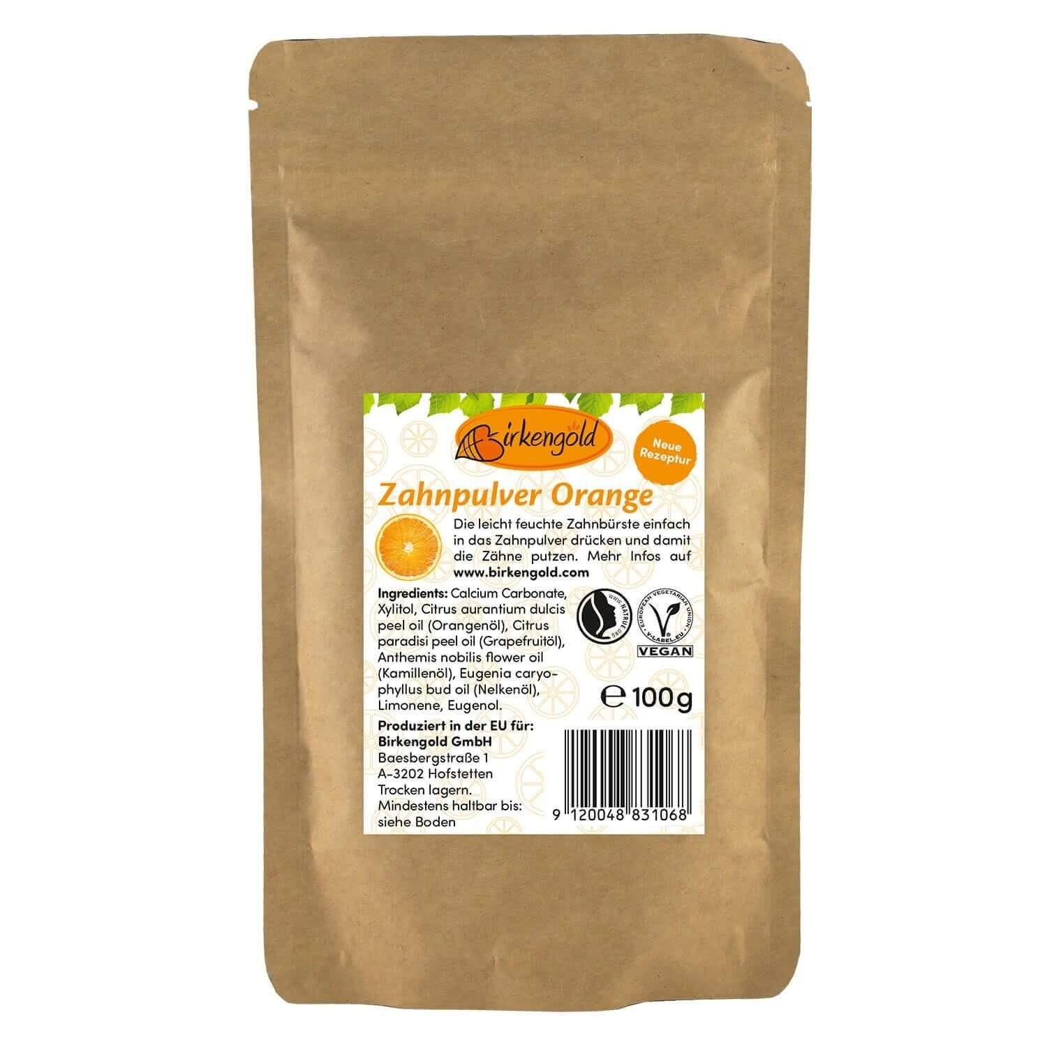 Pasta de dinti pudra cu portocale fara flour refill, 100g, Birkengold