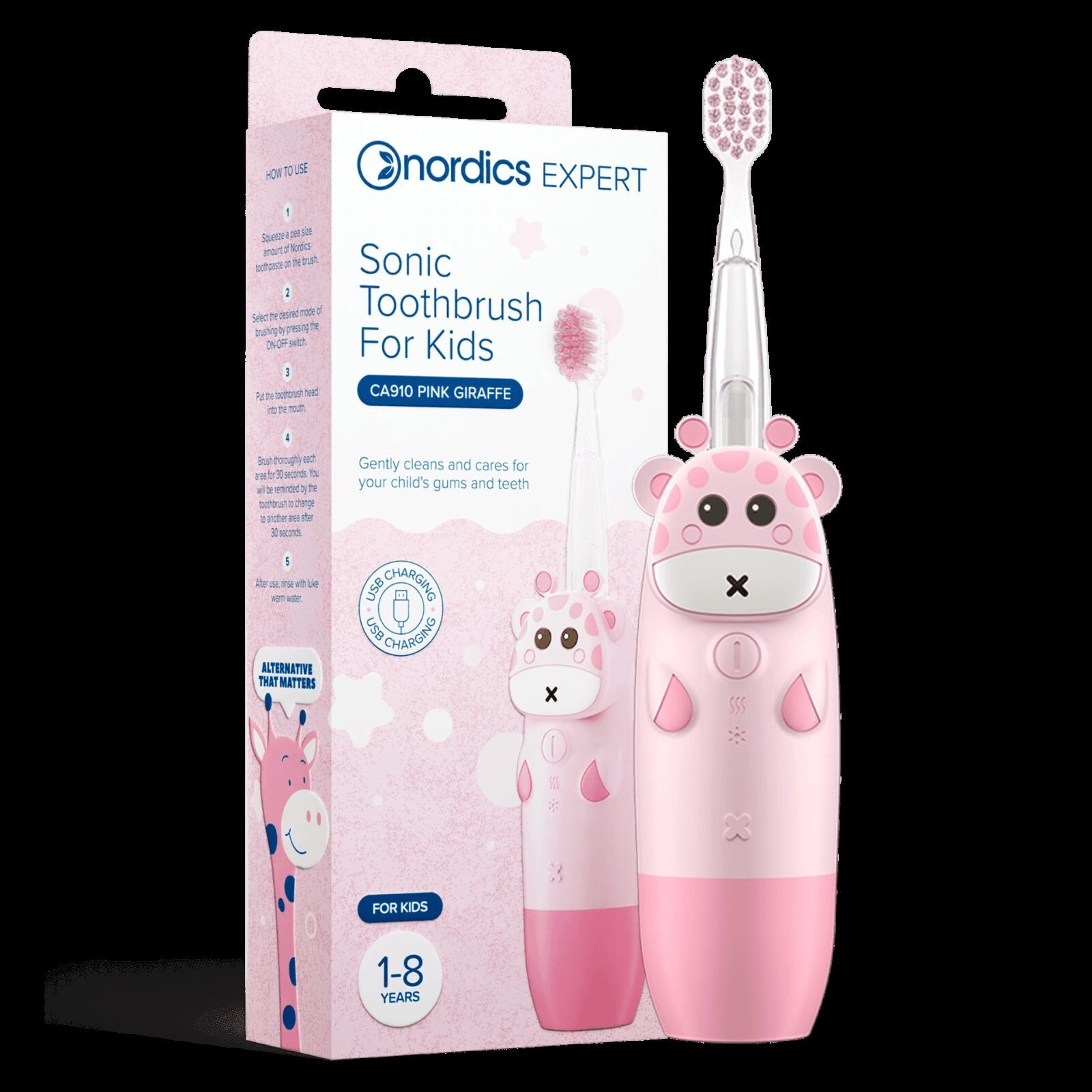 Periuta de dinti electrica pentru copii 1-8 ani - roz, Nordics
