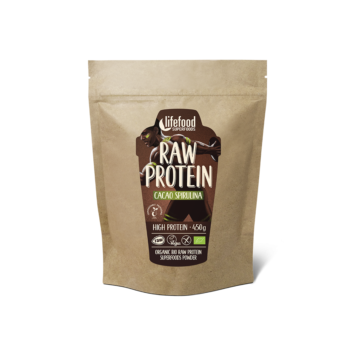 Pudra proteica Cacao Spirulina Superfood raw bio 450g Lifefood