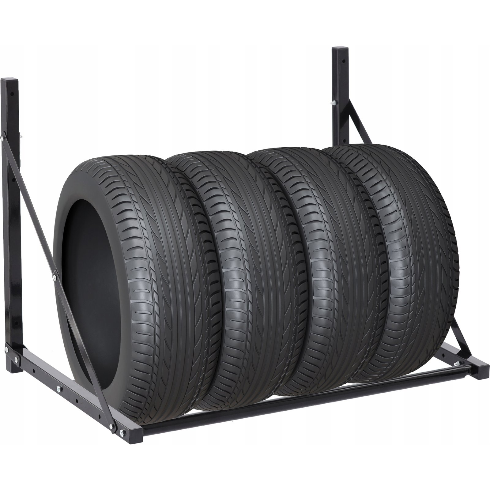 Suport suspendat pentru anvelope reglabil, montaj pe perete cu kit instalare inclus, 120x56x50 cm, negru