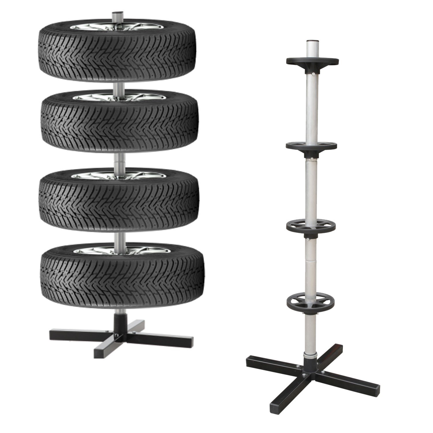 Suport depozitare anvelope 4 roti, cadru metalic, 45x45x105 cm, capacitate 100 kg, negru 3 Suport depozitare anvelope 4 roti, cadru metalic, 45x45x105 cm, capacitate 100 kg, negru - imagine 3