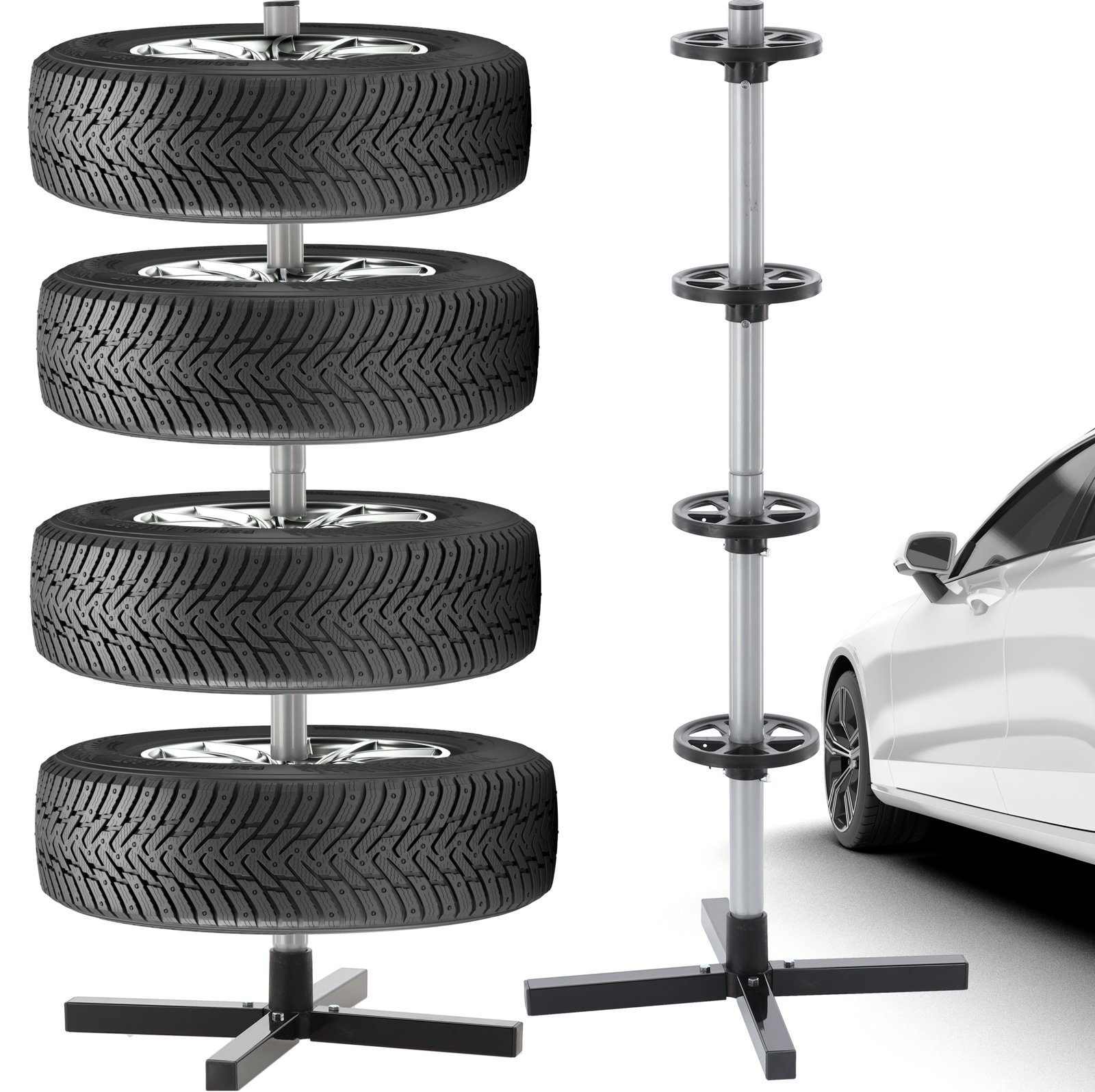 Suport depozitare anvelope 4 roti, cadru metalic, 45x45x105 cm, capacitate 100 kg, negru 4 Suport depozitare anvelope 4 roti, cadru metalic, 45x45x105 cm, capacitate 100 kg, negru - imagine 4