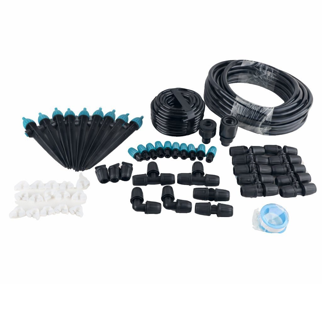 Set irigare gradina 44 piese cu furtun PVC si stropitori, furtun 2 x 10 metri, 10 aspersoare, negru