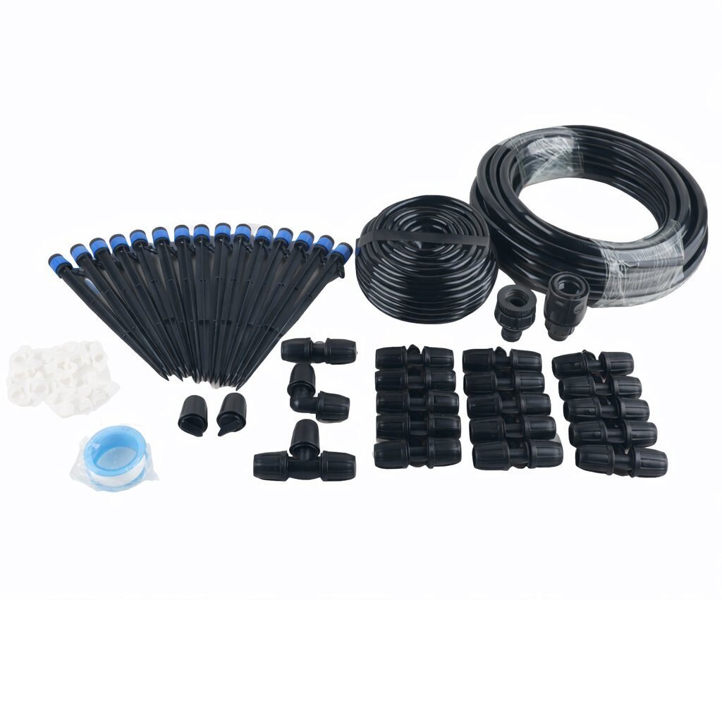 Set irigare gradina cu furtun PVC si stropitori, furtun 10 + 15 metri, 15 aspersoare, negru