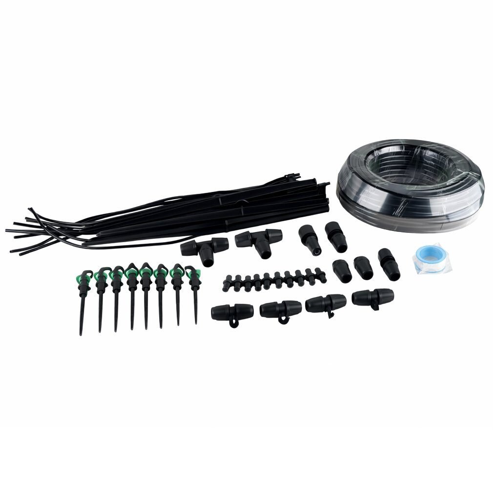 Set irigare gradina cu micro-aspersoare rotative, furtun PVC 30 metri, sistem udare plante si sere, negru