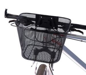 Cos metalic pentru bicicleta cu maner, demontabil, conceput pentru a fi montat in partea din fata, culoare Neagra