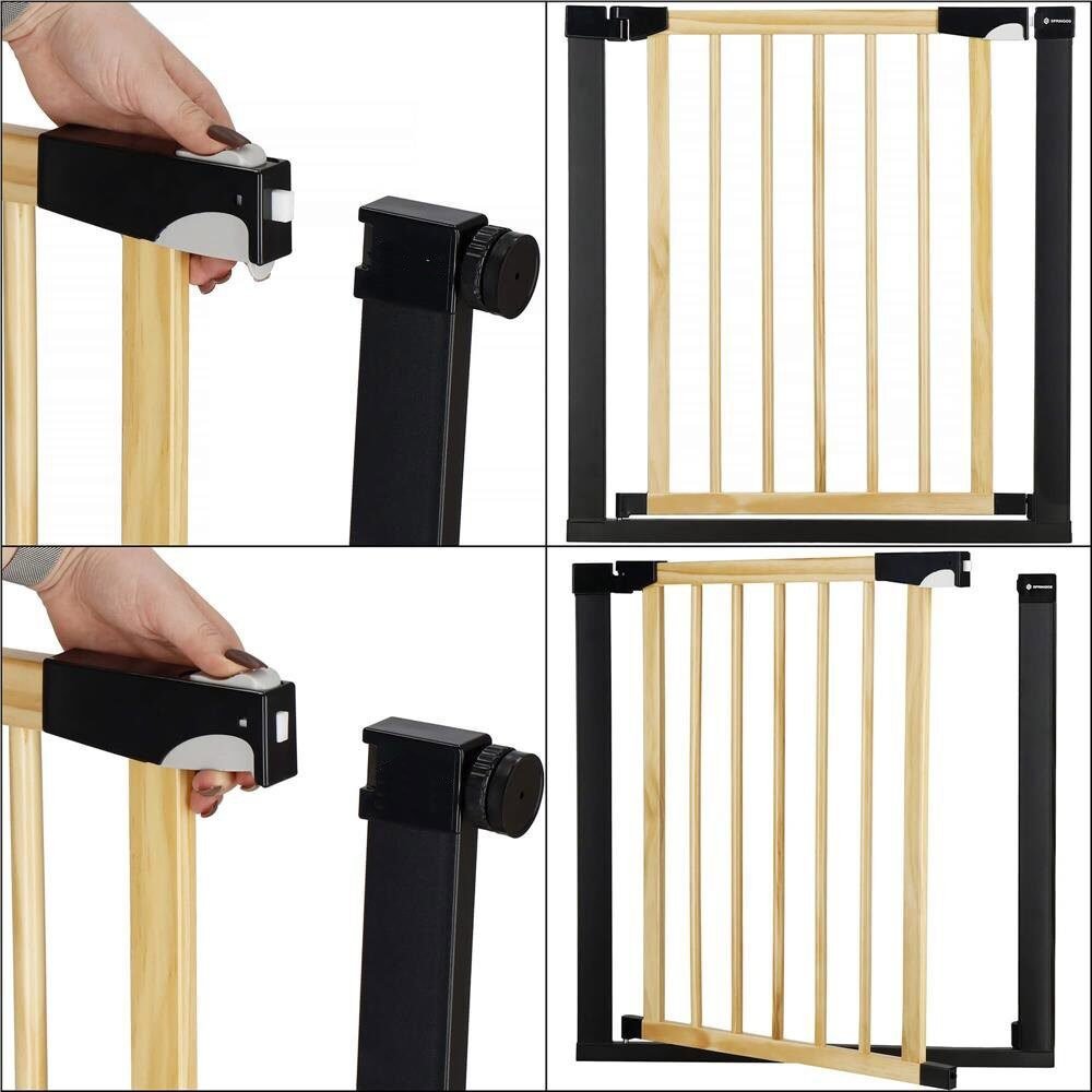 poarta de siguranta safety gate pentru scari, ajustabila, din lemn cu structura otel, 96-103cm, negru maro 4 Poarta de siguranta Safety Gate pentru scari, ajustabila, din lemn cu structura otel, 96-103cm, negru maro - imagine 4