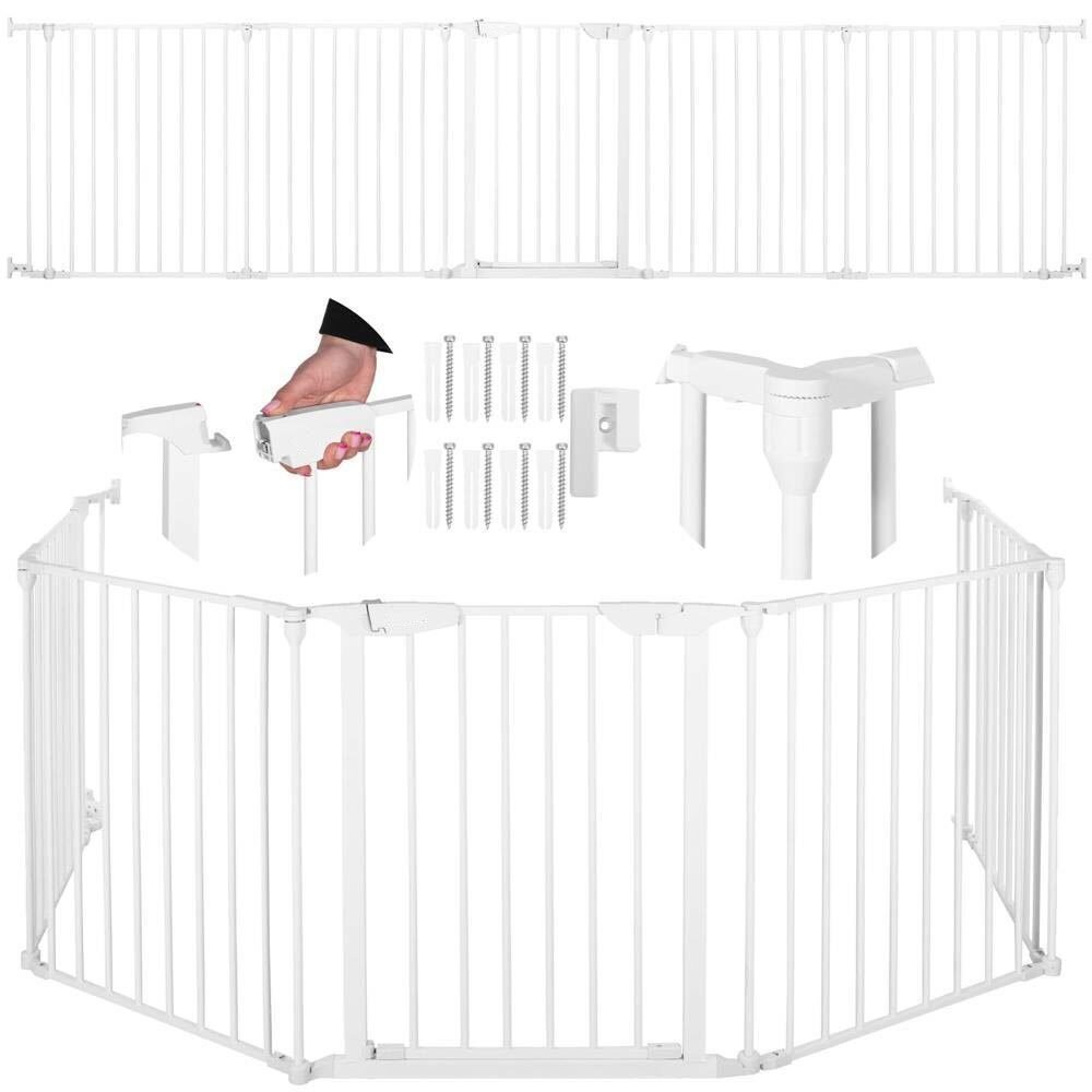 bariera de protectie pentru copii, 318x75 cm, alba – 5 panouri, poarta cu blocare, montaj pe perete 2 Bariera de protectie pentru copii, 318x75 cm, alba – 5 panouri, poarta cu blocare, montaj pe perete - imagine 2