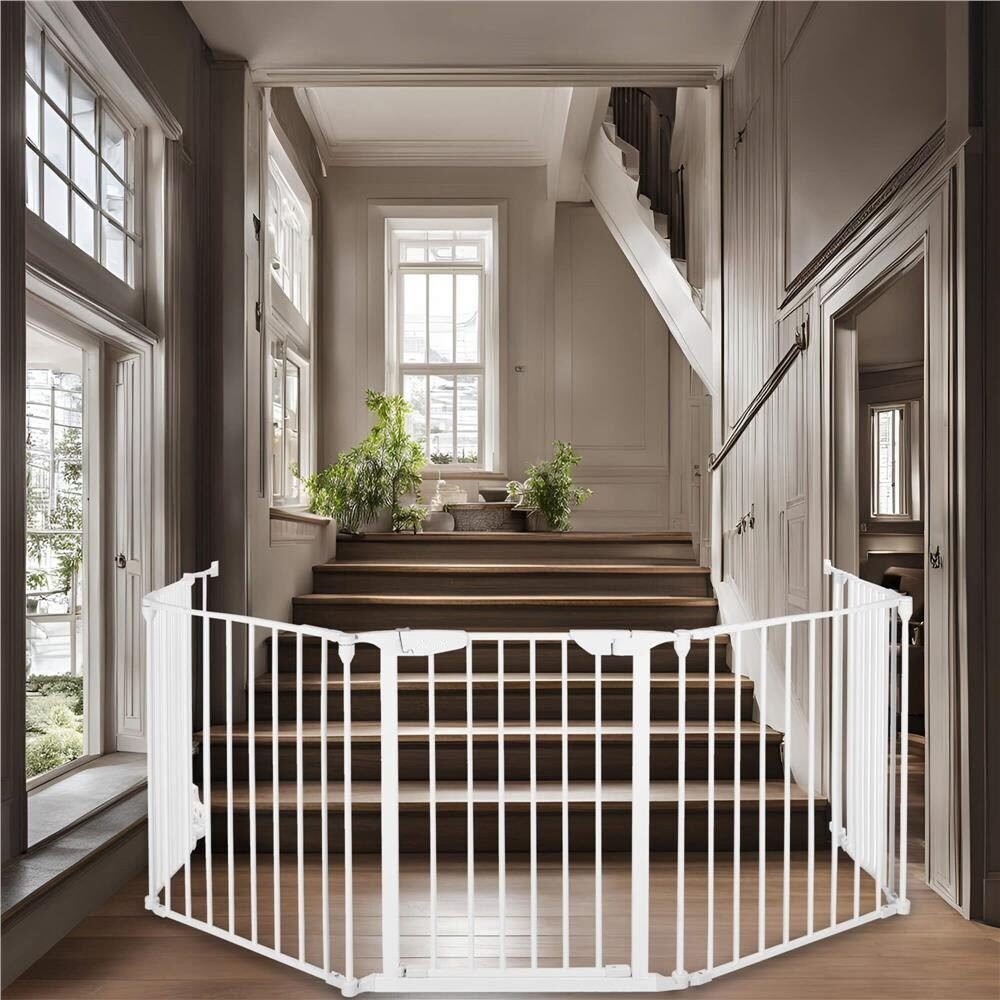 bariera de protectie pentru copii, 318x75 cm, alba – 5 panouri, poarta cu blocare, montaj pe perete 4 Bariera de protectie pentru copii, 318x75 cm, alba – 5 panouri, poarta cu blocare, montaj pe perete - imagine 4
