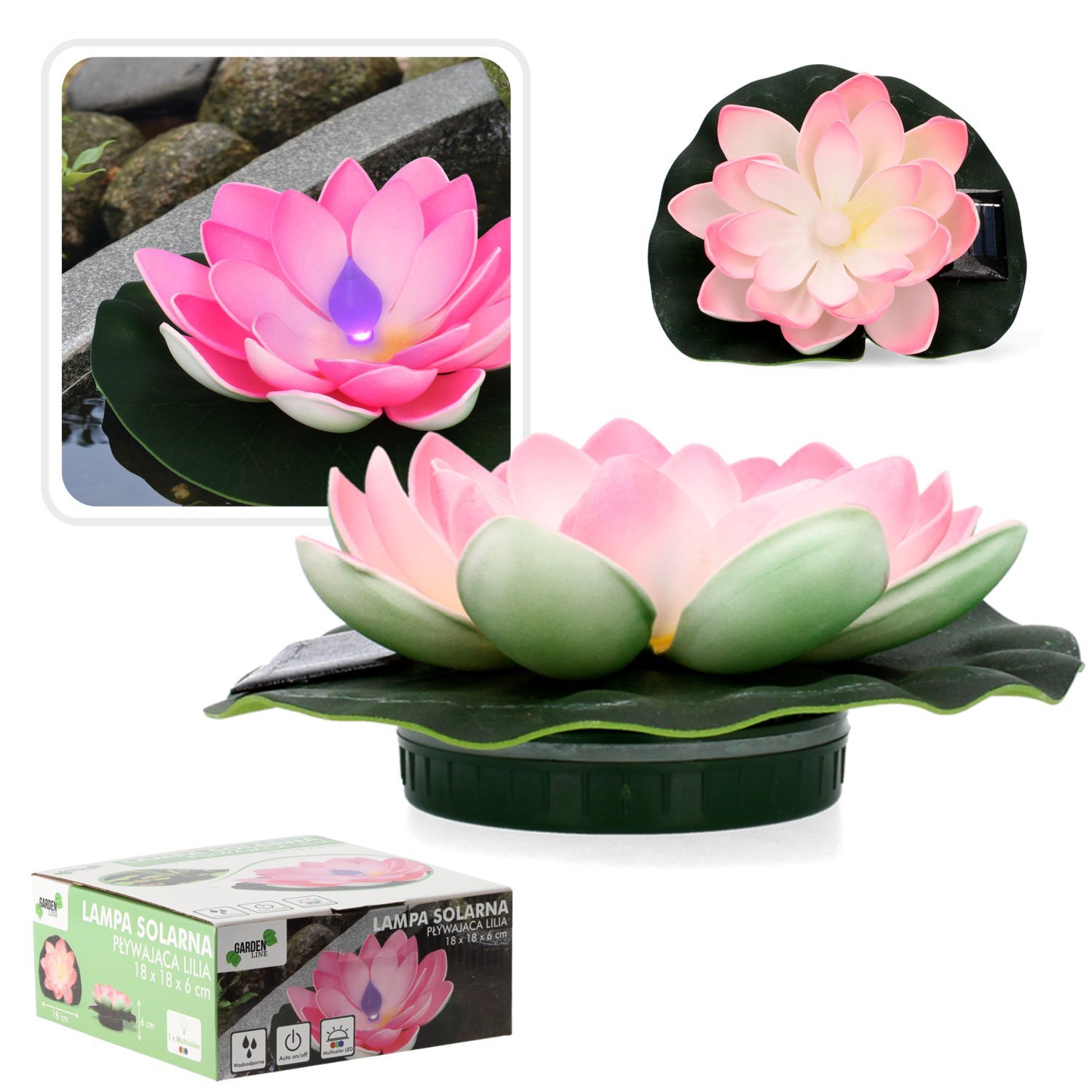 lampa solara led de gradina, plutitoare pe apa, floare de nufar roz, 18x18x6cm 2 Lampa solara LED de gradina, plutitoare pe apa, floare de nufar roz, 18x18x6cm - imagine 2