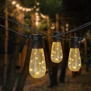 Ghirlanda luminoasa decorativa pentru exterior, alimentare la priza, 20 metri, 20 becuri LED cu iluminare calda 3000K, IP44