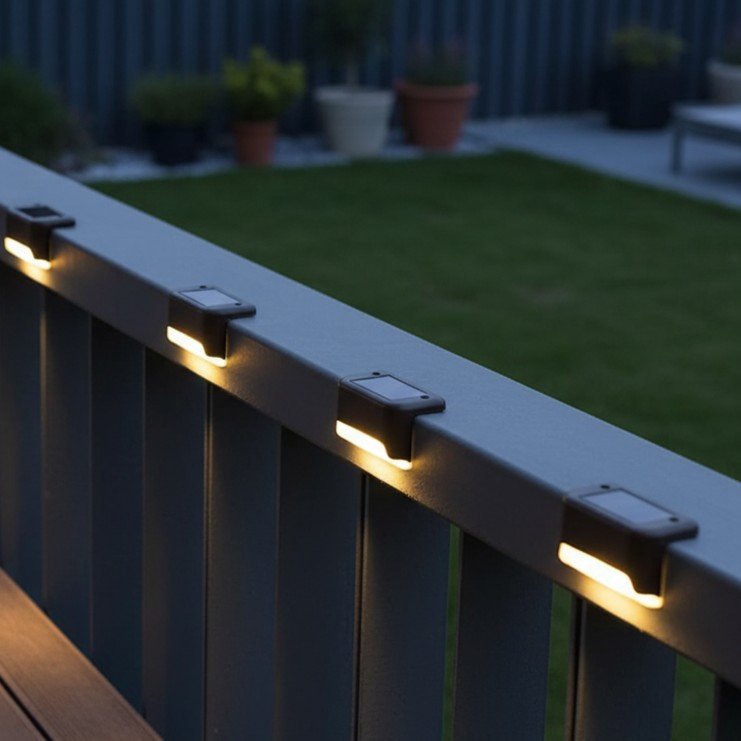 set 4 lampi solare gradina, iluminare balustrada gard, lumina calda, 8x5x5 cm, negru 1 Set 4 lampi solare gradina, iluminare balustrada gard, lumina calda, 8x5x5 cm, negru