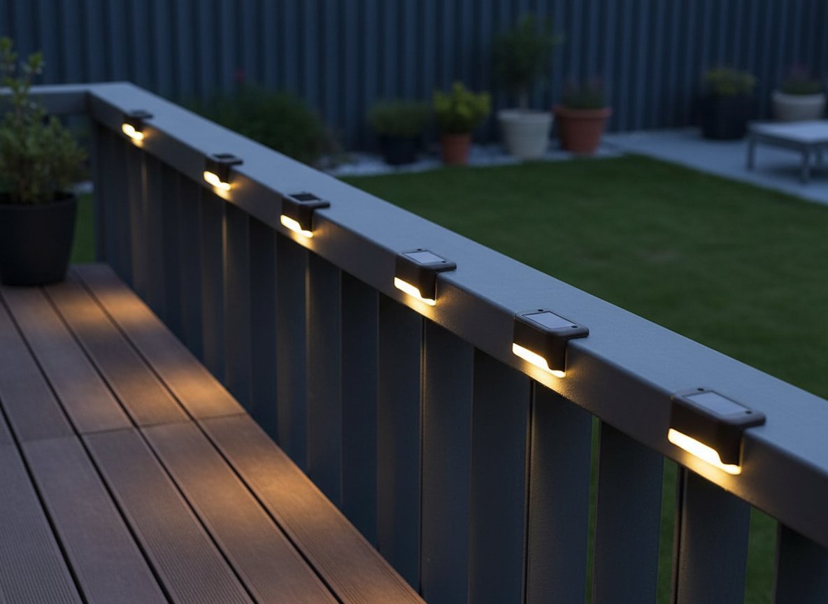 set 4 lampi solare gradina, iluminare balustrada gard, lumina calda, 8x5x5 cm, negru 3 Set 4 lampi solare gradina, iluminare balustrada gard, lumina calda, 8x5x5 cm, negru - imagine 3