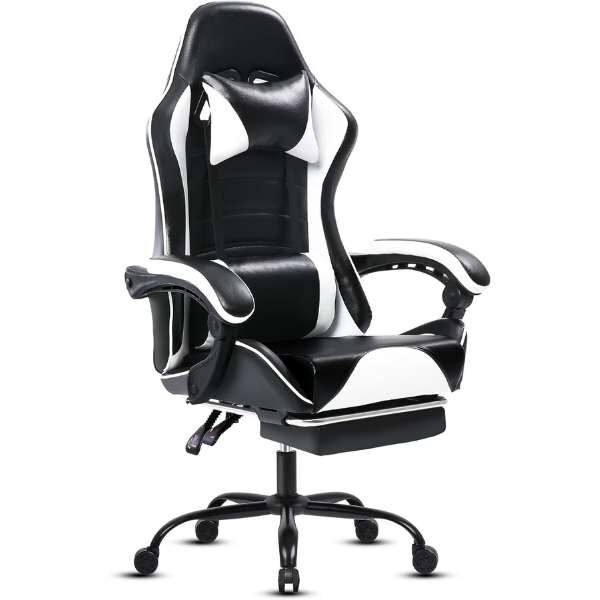 Scaun de Gaming Mercaton cu Perna Lombara si Suport pentru Picioare, Unghi 155°, Cadru Aluminiu, Maxim 150 Kg, 64×116-123 cm, Negru
