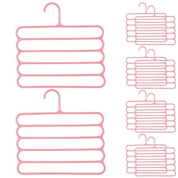 Set 20 Umerase Mercaton din Plastic, cu 5 Pozitii, Pentru Pantaloni, Fuste sau Cravate, 31 x 31 cm, Roz