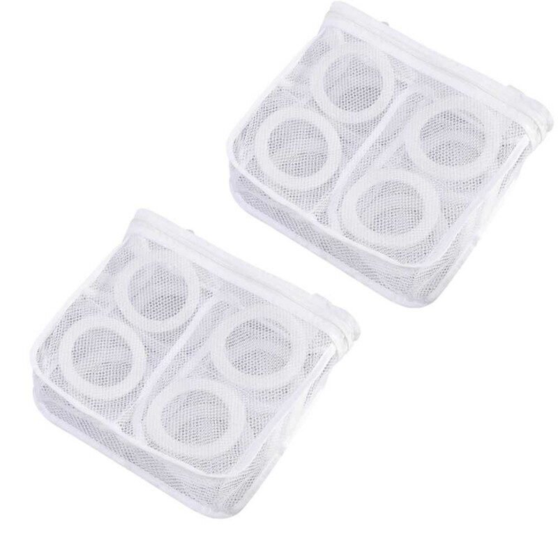 Set 2 Saculeti pentru Spalarea si Uscarea Incaltamintei si a Hainelor de Dimensiuni Mici, Poliester, 28 x 27 cm, Alb