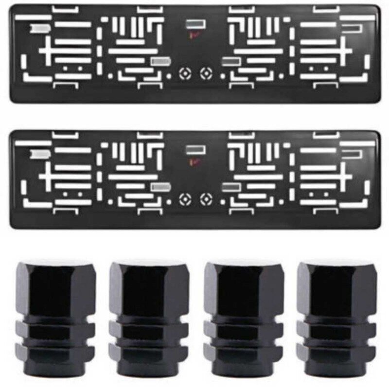Set 2 Suporti Numar Auto din Plastic Flexibil, Negru si 4 Capace Hexgonale din Aluminiu pentru Valva Auto,1.8 cm, Negru