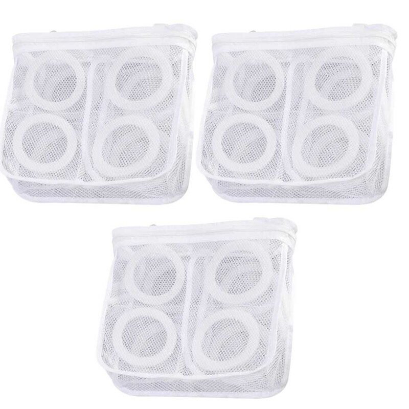 Set 3 Saculeti pentru Spalarea si Uscarea Incaltamintei si a Hainelor de Dimensiuni Mici, Poliester, 28 x 27 cm, Alb