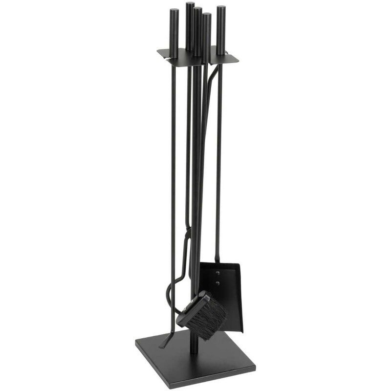 Set 4 Accesorii cu Suport pentru Semineu si Soba din Fier Forjat, 81 cm, Negru