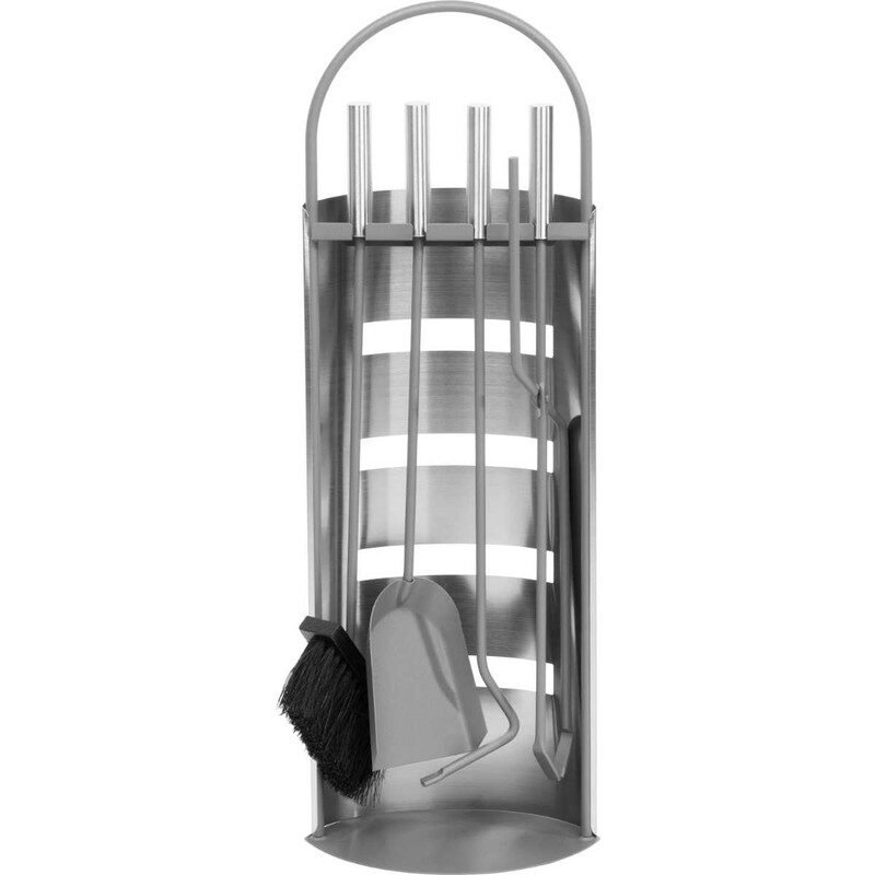 Set 4 Accesorii cu Suport pentru Semineu si Soba din Inox, 66 cm, Argintiu