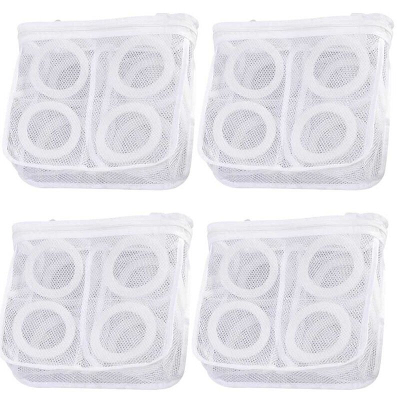 Set 4 Saculeti pentru Spalarea si Uscarea Incaltamintei si a Hainelor de Dimensiuni Mici, Poliester, 28 x 27 cm, Alb