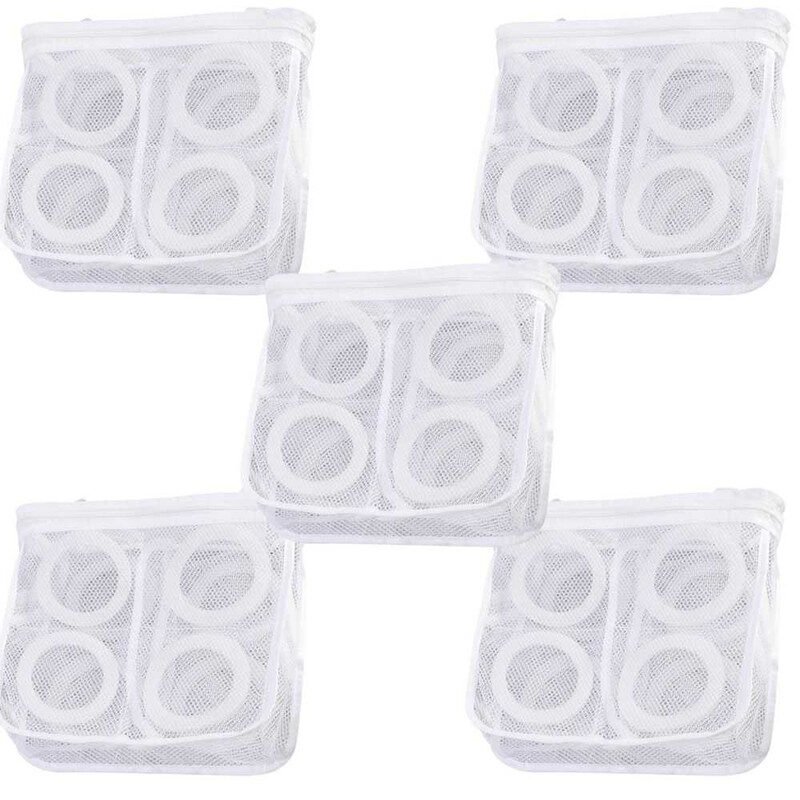 Set 5 Saculeti pentru Spalarea si Uscarea Incaltamintei si a Hainelor de Dimensiuni Mici, Poliester, 28 x 27 cm, Alb