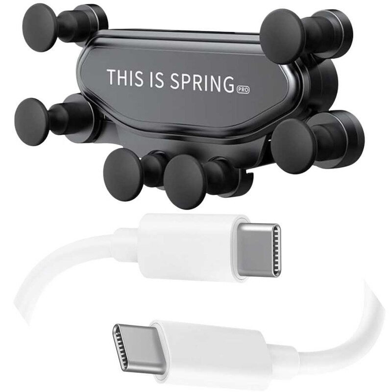 Suport Auto pentru Telefon cu Prindere pe Grila Ventilatie, Rotativ 360° si Cablu de Date si Incarcare USB C – USB C, 2A, 1m, Fast Charging
