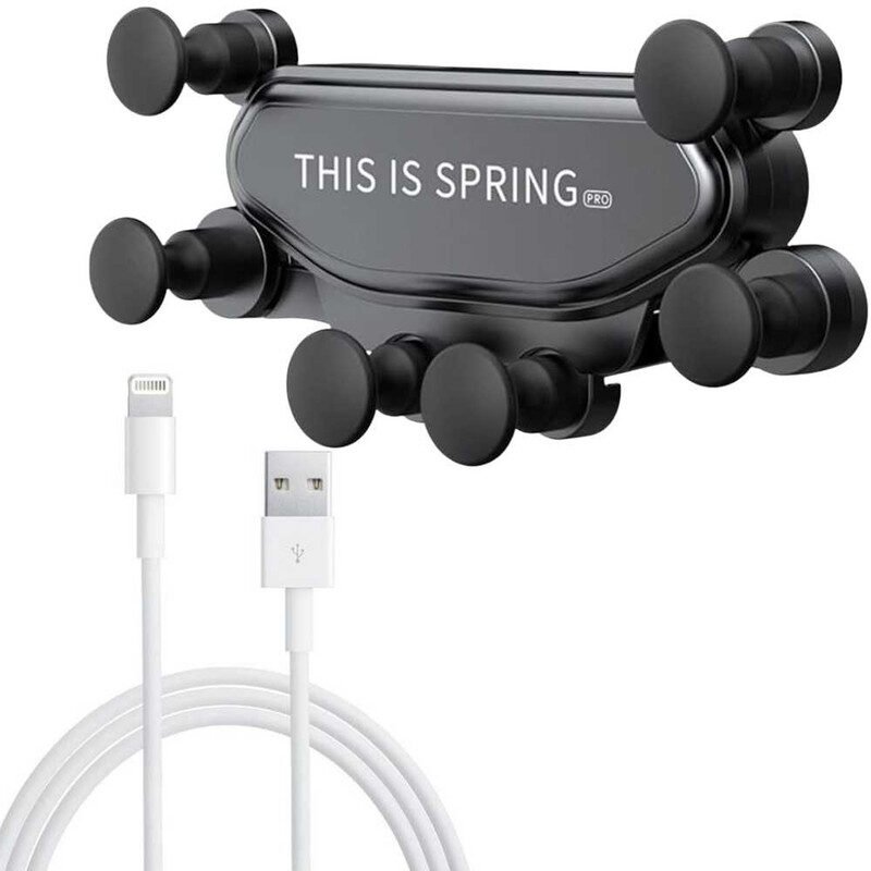 Suport Auto pentru Telefon cu Prindere pe Grila Ventilatie, Rotativ 360° si Cablu de Date si Incarcare USB – Lightning, 2A, 1m, Fast Charging