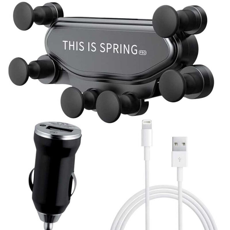Suport Auto pentru Telefon cu Prindere pe Grila Ventilatie, Rotativ 360° si Incarcator Auto cu Cablu de Date si Incarcare USB – Lightning, 2A, 1m, Fast Charging