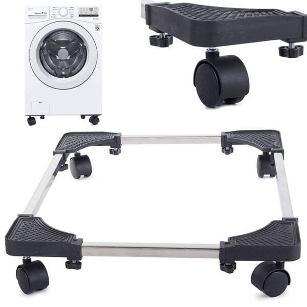 Suport mobil antiderpant cu 4 roti pentru masina de spalat, Argintiu / Negru, 41 – 55 cm