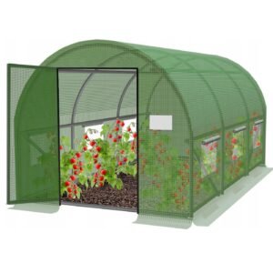 Sera de gradina, tip tunel cu cadru metalic, 300x200cm, verde, 6mp, usa cu cadru