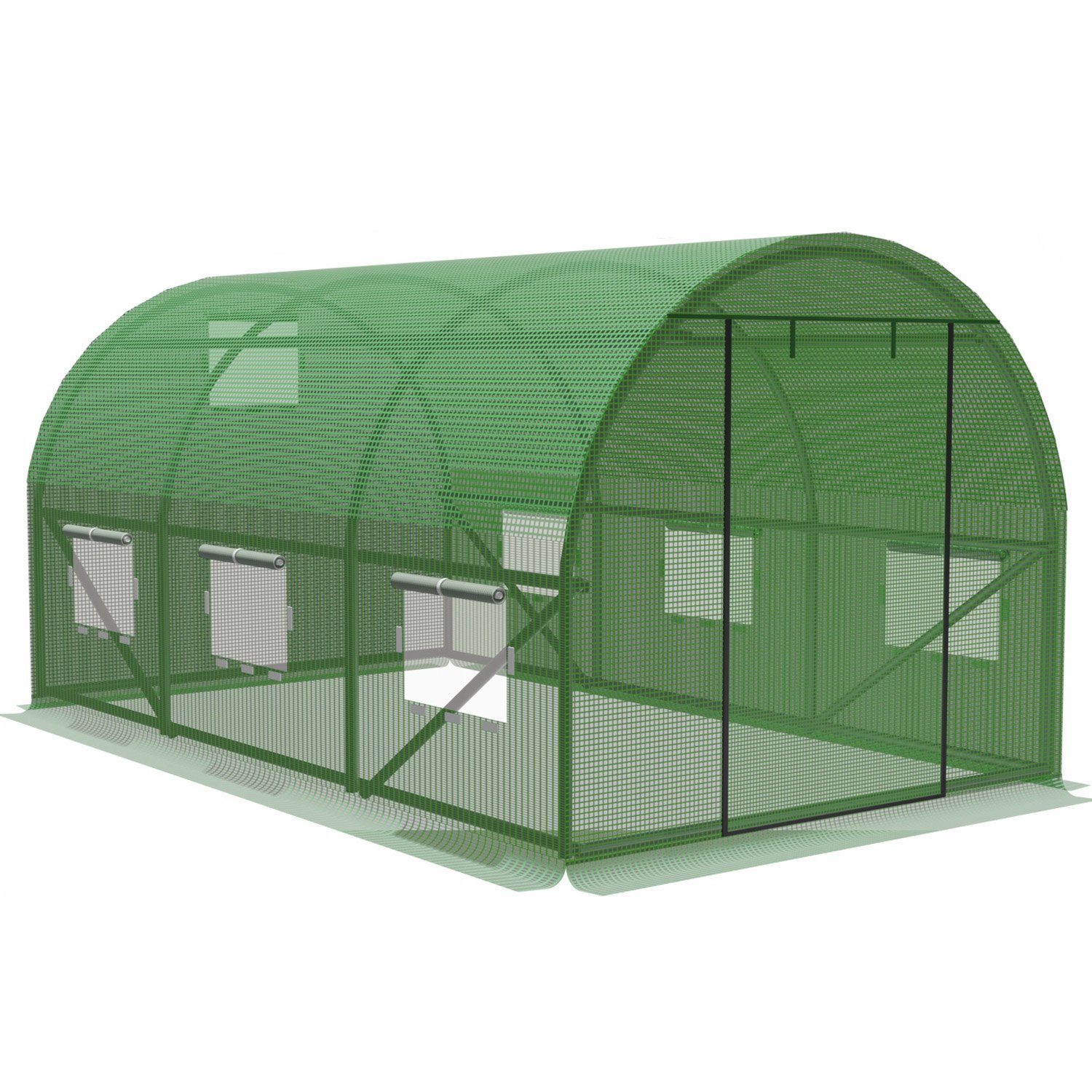 Sera de gradina, tip tunel cu cadru metalic, 300x200cm, verde, 6mp, fereastra suplimentara spate
