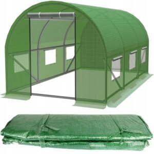 Folie armata pentru sera gradina 300×200 cm, verde, PE 140g/m², UV4, cu ferestre si usa cu fermoar