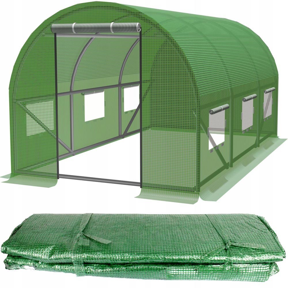 Folie armata pentru sera gradina 400×250 cm, verde, PE 140g/m², UV4, cu ferestre si usa cu fermoar