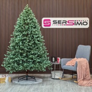 Brad artificial Sersimo, Hollandia, verde cu varfuri argintii, integral 3D, 210 cm