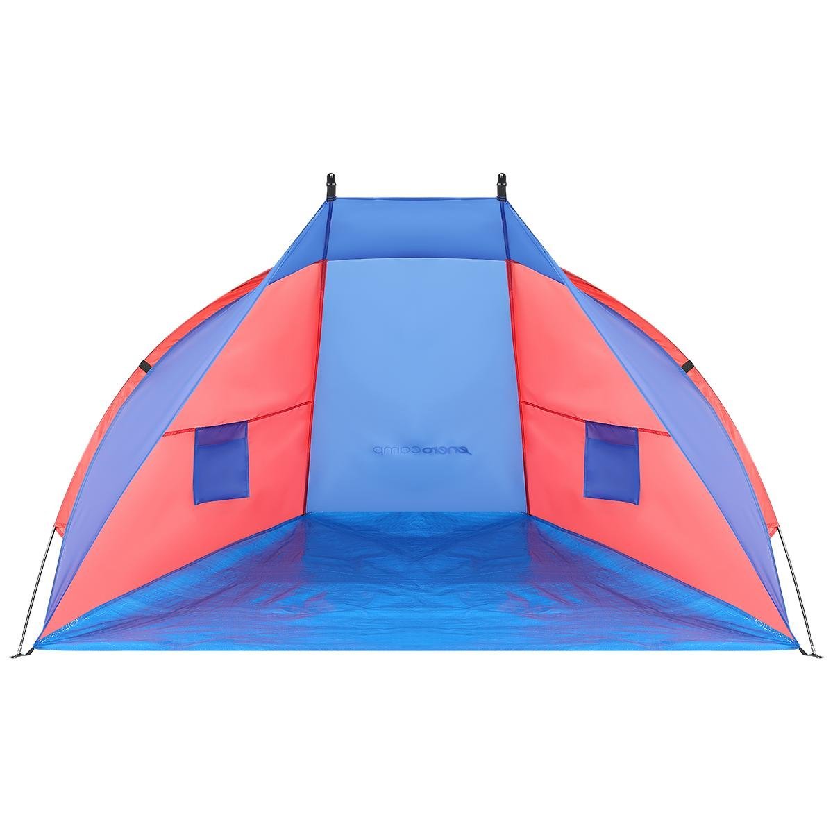 Cort plaja pentru 2 persoane, cu protectie UV si podea izolanta, 200x120x120 cm, albastru si roz