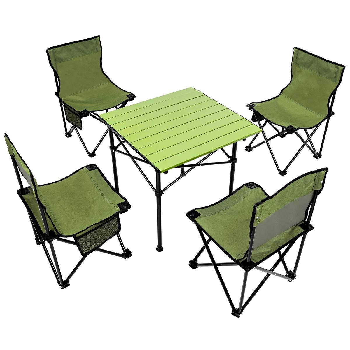 Set camping 5 in 1 cu masa si 4 scaune pliabile, structura otel si blat aluminiu, 53x52x50 cm, verde 4 Set camping 5 in 1 cu masa si 4 scaune pliabile, structura otel si blat aluminiu, 53x52x50 cm, verde - imagine 4
