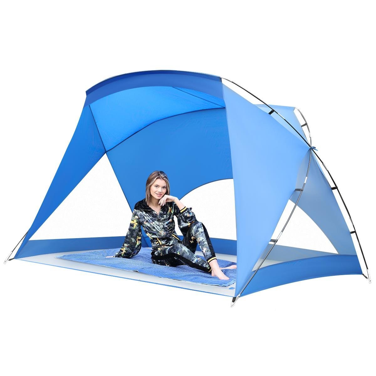 cort plaja pentru 4 persoane, cu podea, protectie uv, 273x195x177 cm, albastru 2 Cort plaja pentru 4 persoane, cu podea, protectie UV, 273x195x177 cm, albastru - imagine 2