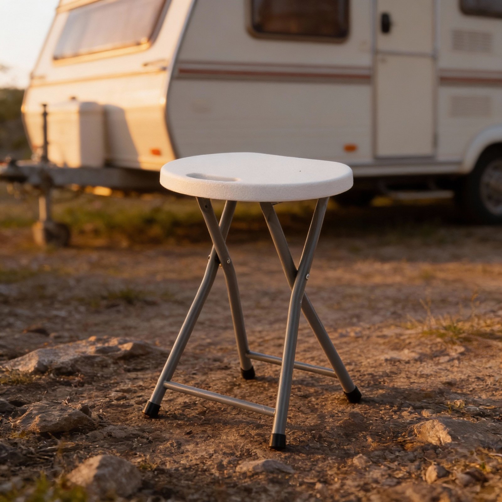 taburet pliabil pentru camping sau gradina, cadru metalic si blat pvc, 32x44 cm, alb 3 Taburet pliabil pentru camping sau gradina, cadru metalic si blat PVC, 32x44 cm, alb - imagine 3