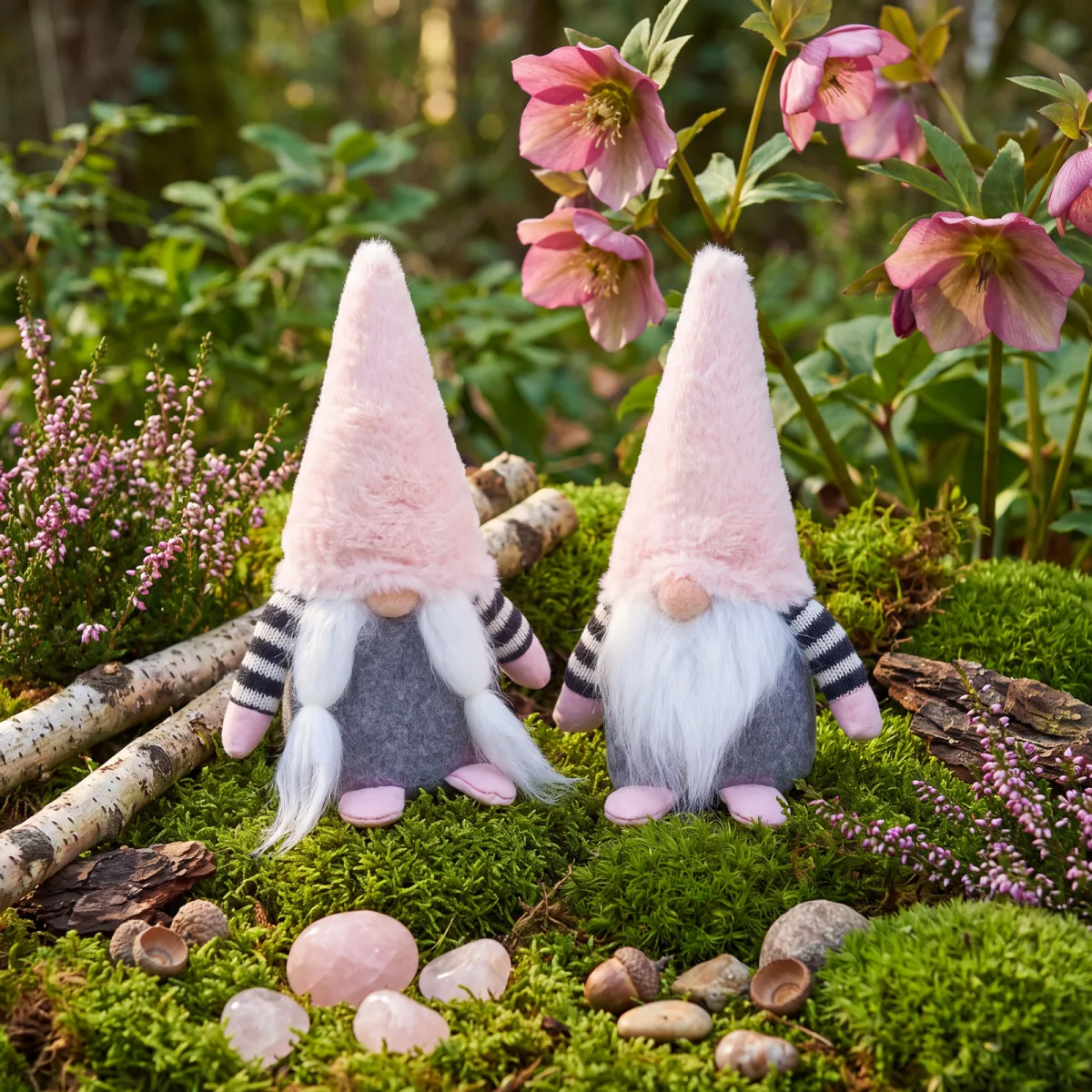 Figurina gnom scandinav decorativ, textil, roz gri, 25 cm, 2 modele, decor Craciun - imagine 3