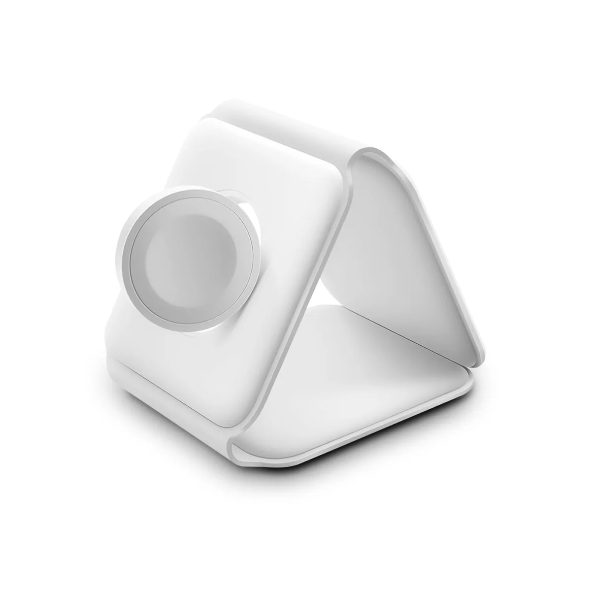 Statie incarcare wireless 3 in 1 pentru telefon ceas si casti, 15W, pliabila, compatibila iPhone si Apple Watch, alba - imagine 3